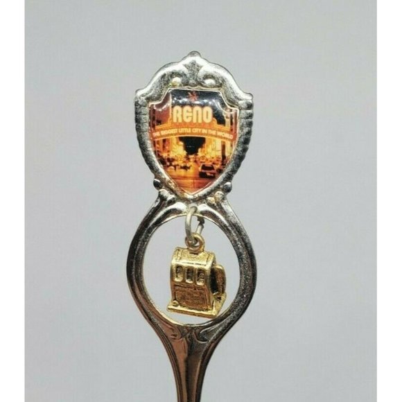 Reno The Biggest Little City In The World Silver Spoon & Golden Charm Attached - Picture 5 of 8